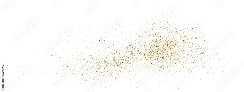 Gold glitter dust wave. Particle explosion background. Luxury blank. Golden stardust. Confetti texture. Christmas banner. Magic bokeh border. Flying bright stars. Neon lamp. Vector illustration