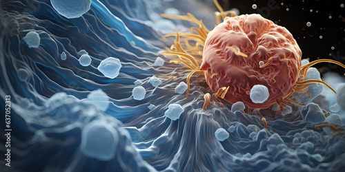 Concept of cancer cell attacking body cell generated with AI.