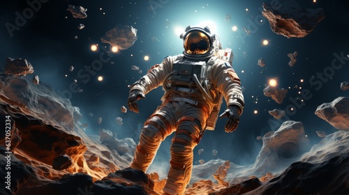 An astronaut standing determined for extreme adventure
