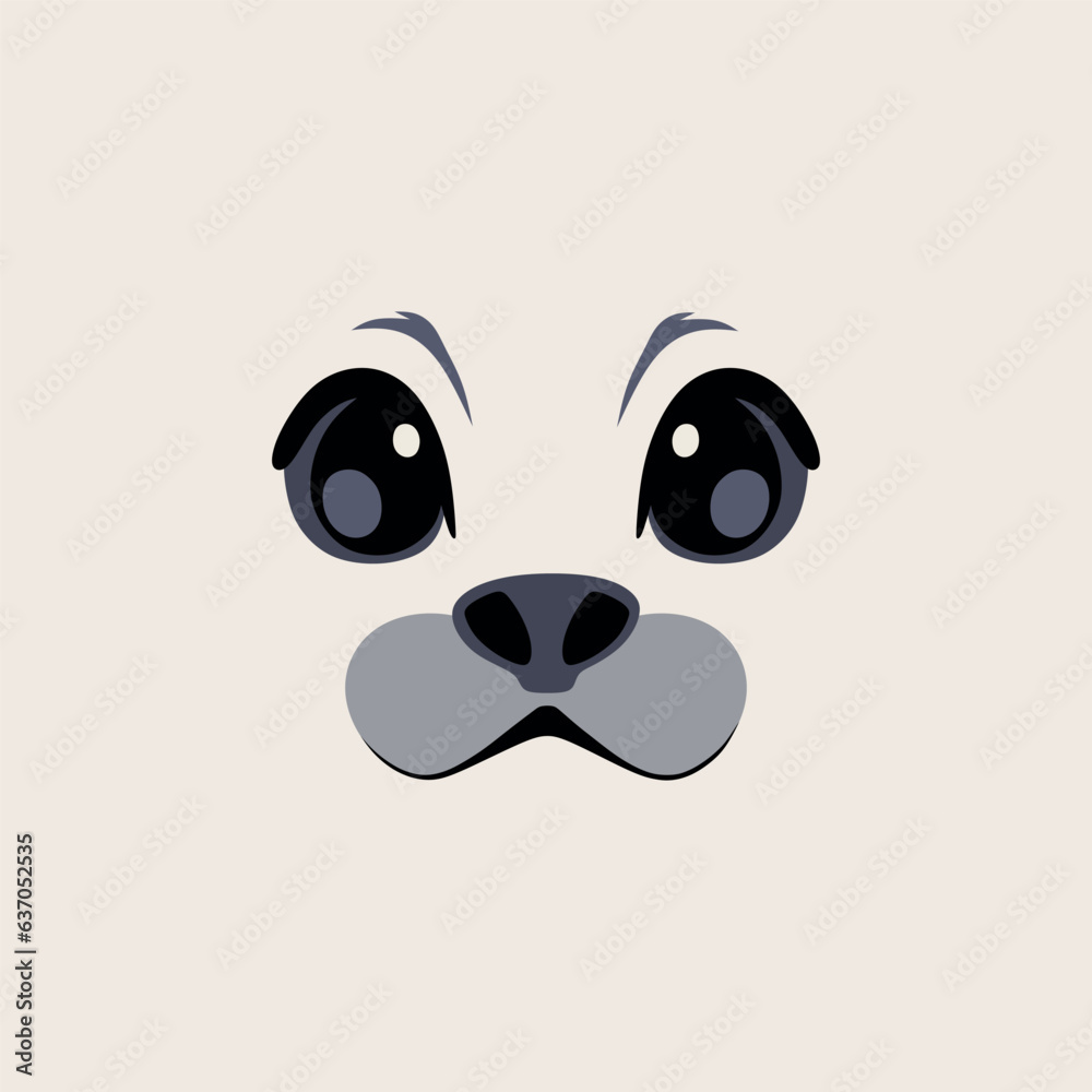 Cute simple white seal face on a monotone background. Vector illustration, can be used for postcards, clothes, poster, sticker, wallpaper or decoration in design