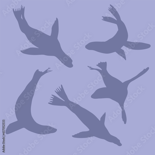 Set of ocean animals (seal, sea calf) silhouettes. Vector illustration. Can be used as seamless pattern, background, textile © blueheadlad