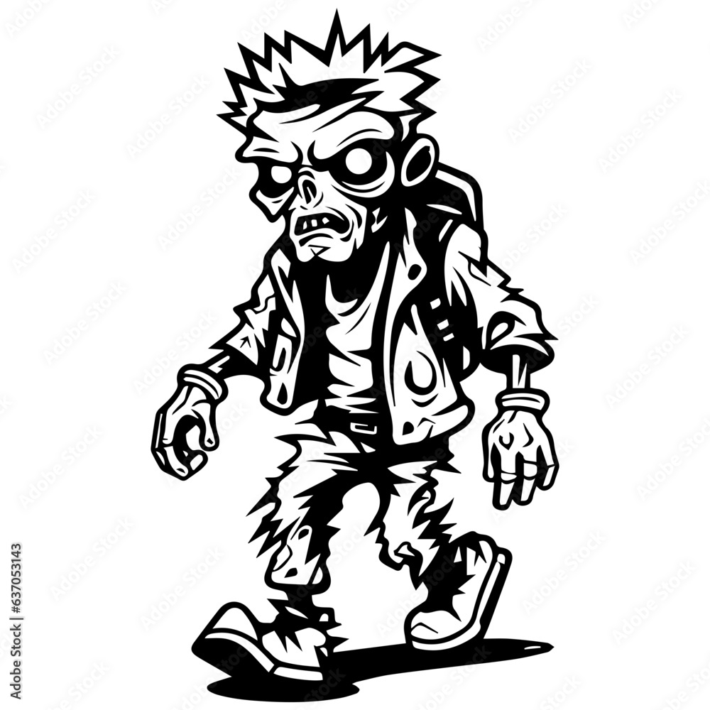 Fototapeta premium Zombie black silhouette isolated on white