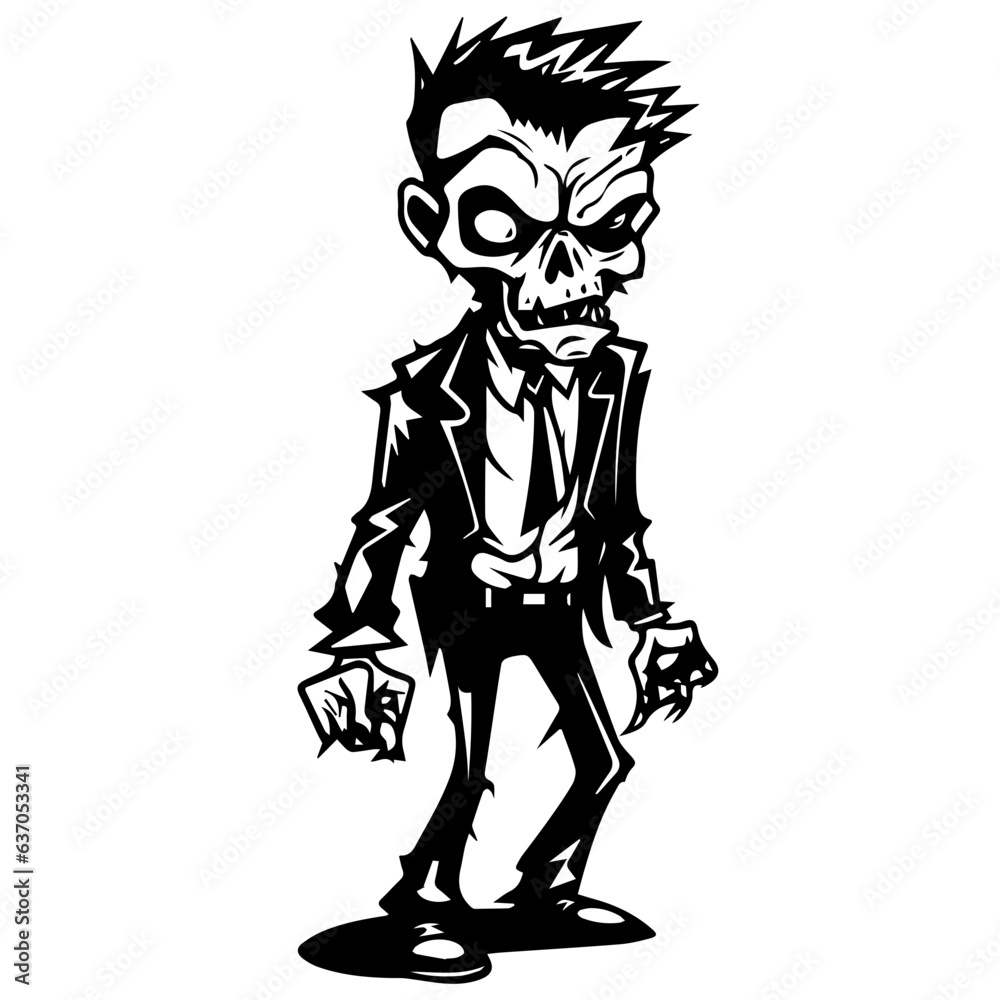 Fototapeta premium Zombie black silhouette isolated on white