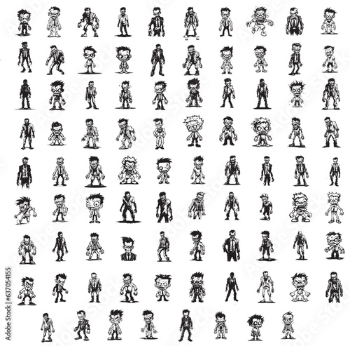 Zombie black silhouette isolated on white