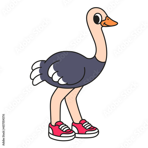 Cartoon ostrich wearing sneakers drawing