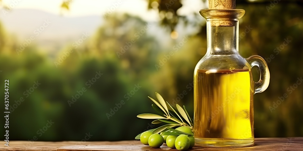 AI Generated. AI Generative. Olive oil on wooden background table nature outdoor mock up decoration. Graphic Art AI Generated. AI Generative. Olive oil on wooden background table nature outdoor mock up decoration. Graphic Art