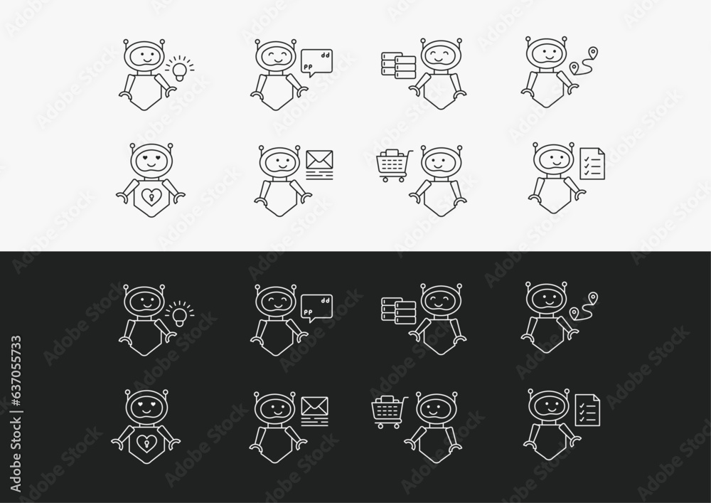 AI Robot Illustration Pack for Artificial Intelligence, Chat, GPT, and Automation Technology.