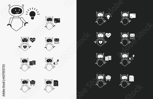 Innovative AI Robot Icons for Creative Projects. AI Robot Illustration Pack for Artificial Intelligence, Chat, GPT, and Automation Technology.