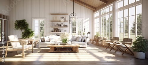 Wallpaper Mural home interior design concept with cosy living room design by farm house scheme concept living room with wooden decorate light from window sofa and comfort ambient atmoshere home design,ai generate Torontodigital.ca