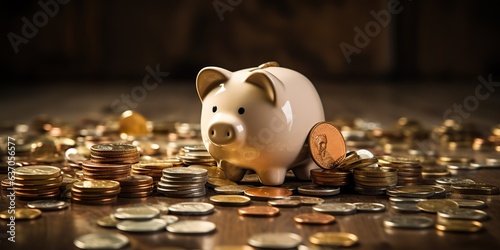 AI Generated. AI Generative. Piggy pig bank coins saving cash money deposit financial element. Graphic Art