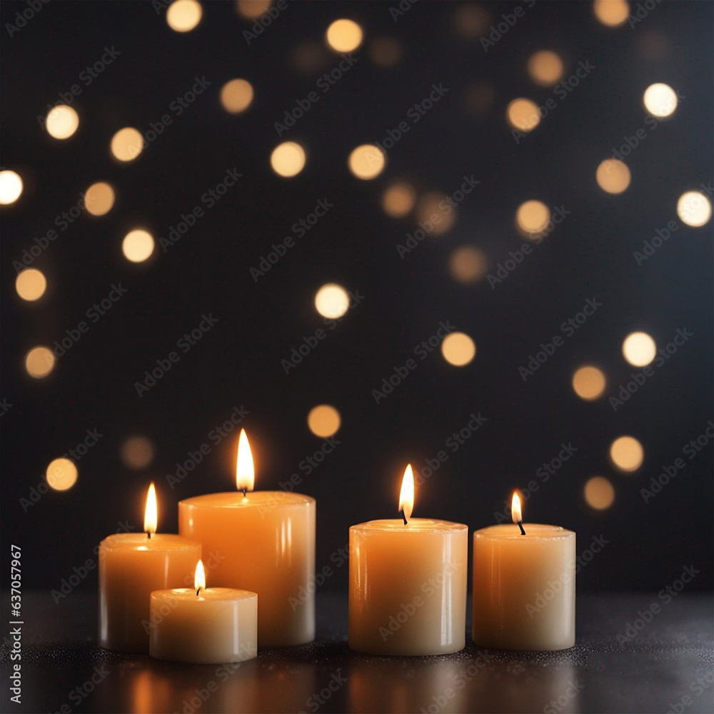 Amazing candlelights with Bokeh background on white and black polka dot Amazing candlelights with Bokeh background on white and black polka dot