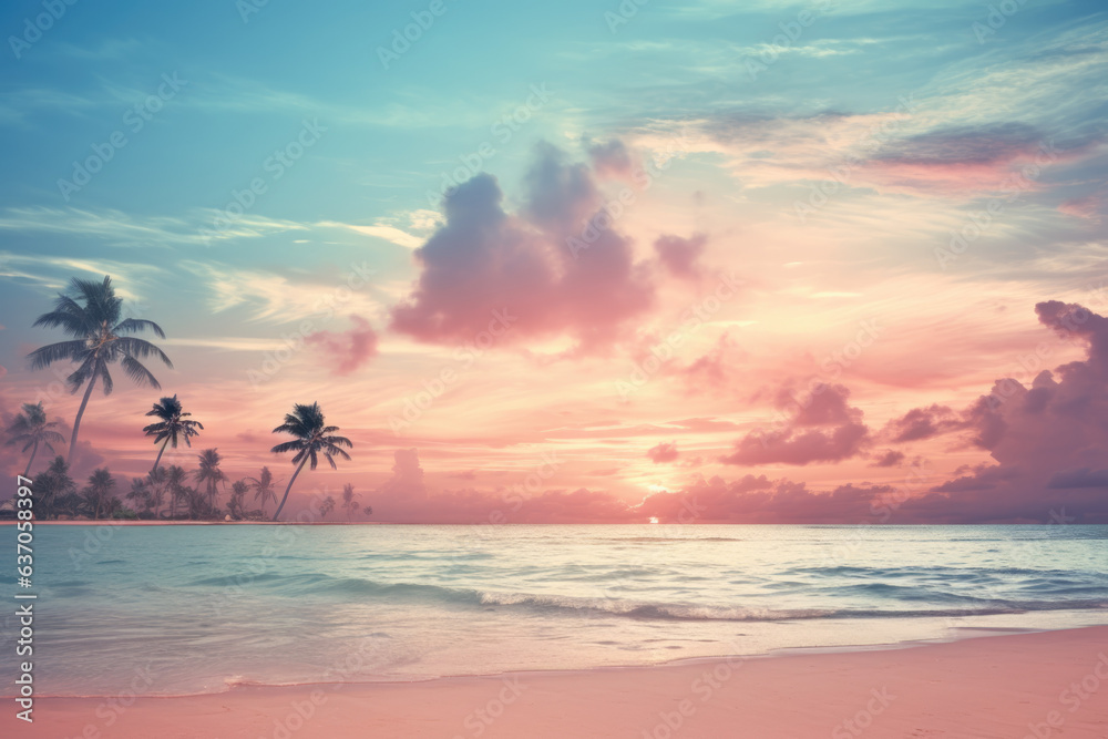 Pink Sunset over Ocean - obrazy, fototapety, plakaty 