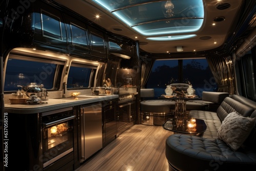 Luxury interior motor house with comfortable furniture. Generative AI © itchaznong