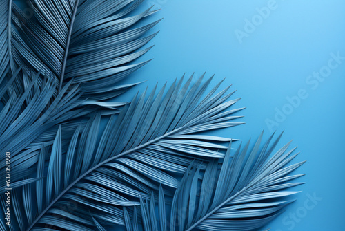 熱帯の葉のコレクション、宇宙を背景に青い色の葉の植物 Collection of tropical leaves,foliage plant in blue color with space background Generative AI