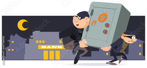 Thieves escape with safe. Illustration for internet and mobile website.