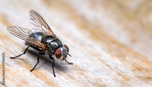 close-up macro view of a fly isolated on wood background © FP Creative Stock