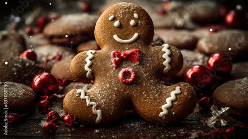 A charming Gingerbread Man, all set to be enjoyed with a glass of milk. This delightful and ornamental Christmas pastry promises a delicious treat.