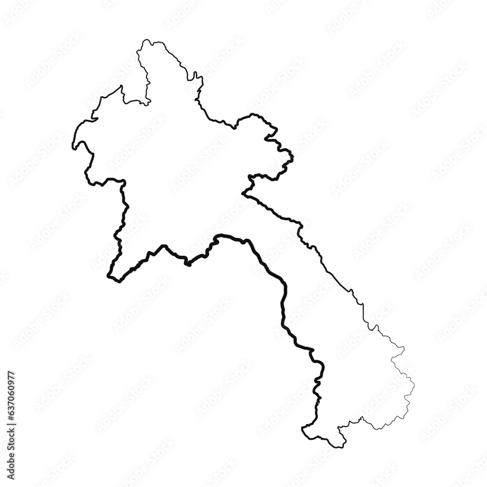 Hand Drawn Lined Laos Simple Map Drawing