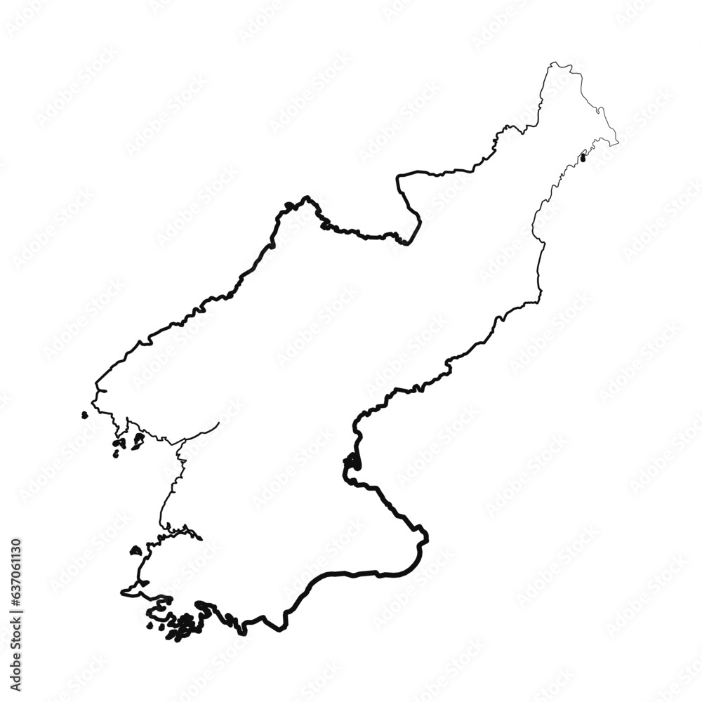 Hand Drawn Lined North Korea Simple Map Drawing