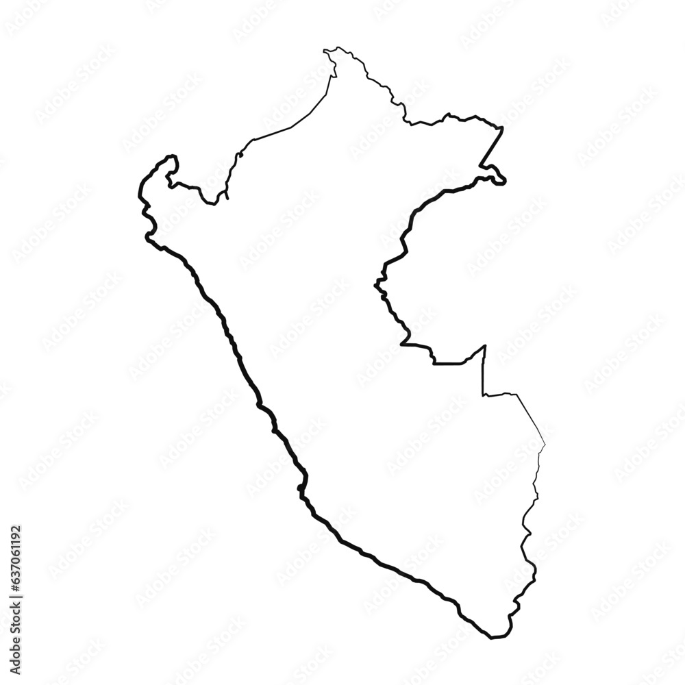 Hand Drawn Lined Peru Simple Map Drawing
