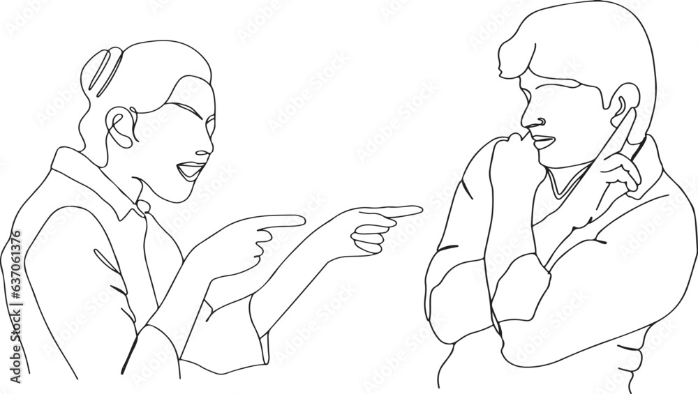 Husband Saying Sorry to Mad Wife in Sketch, Husband Apologizing to Angry Wife in One Line sketch drawing illustration, Cartoon of Husband and Wife in Amusing Situation