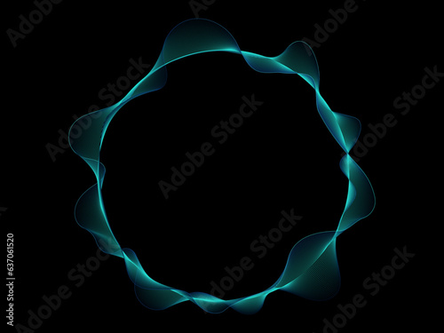 Wave circle line and curve pattern flowing in blue green smoke color isolated on black background. Vector graphic in the concept of music, technology, digital.
