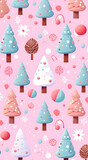 Seamless pattern with gingerbread Christmas trees.