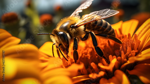 honey bee on flower using nectar