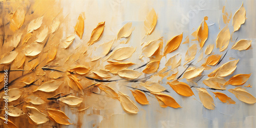 abstract golden leaves oil painting on canvas - generative ai