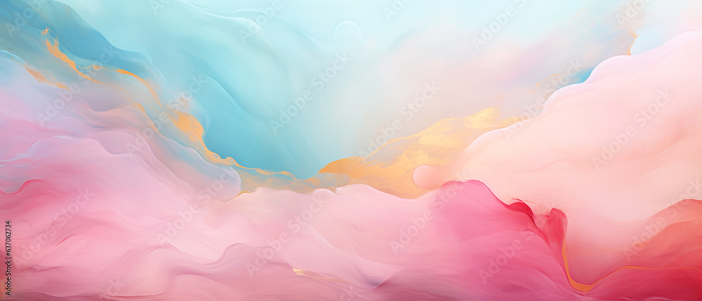 Abstract watercolor paint background illustration Soft pastel pink blue color and golden lines, with liquid fluid marbled paper texture banner