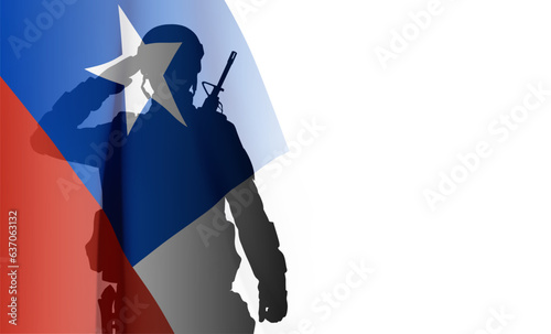 Silhouette of a soldier with Chile flag on white background. EPS10 vector