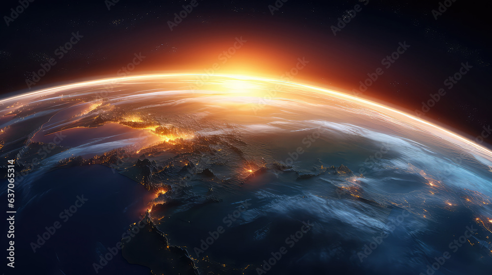 Highly detailed planet earth with sunrise. Global network. 3d illustration (ai generated)