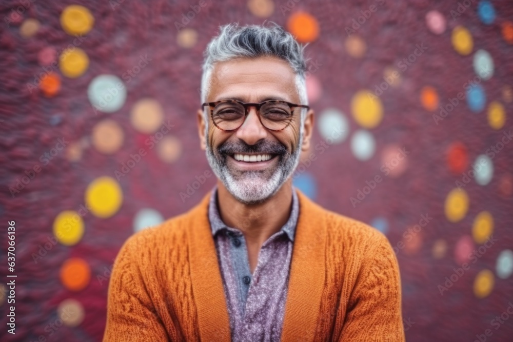 Portrait of smiling mature man with eyeglasses against colorful background Portrait of smiling mature man with eyeglasses against colorful background