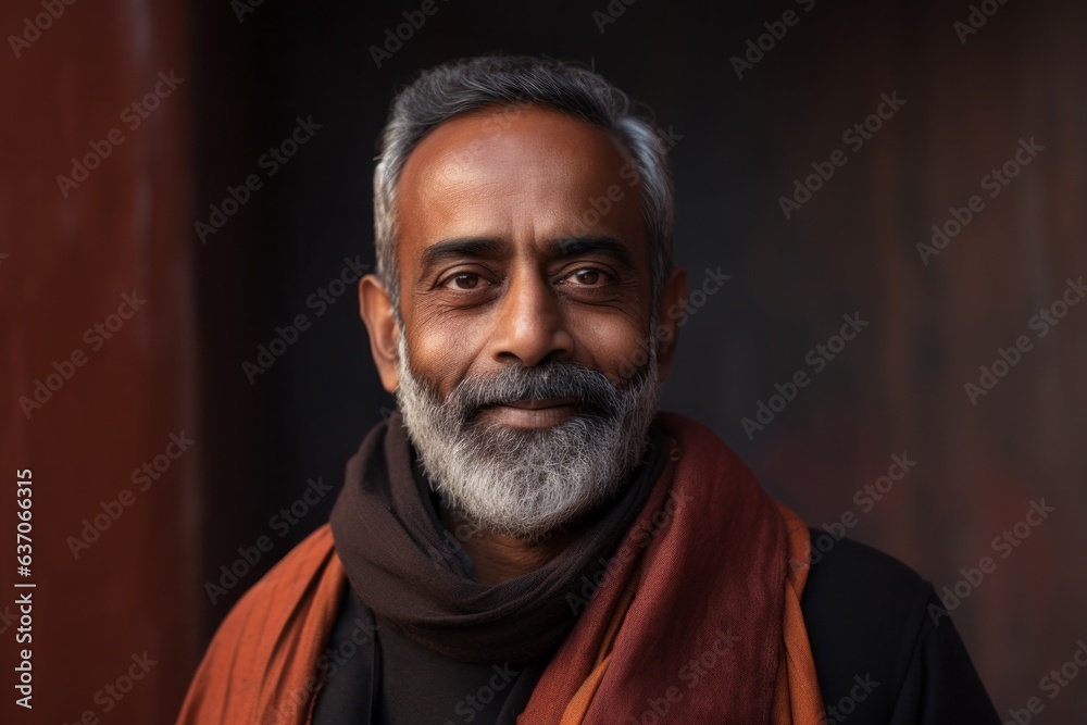 Portrait of a bearded Indian man wearing a scarf and looking at the camera Portrait of a bearded Indian man wearing a scarf and looking at the camera