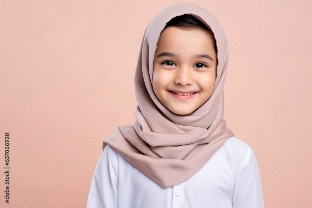 Portrait of a cute little girl wearing hijab isolated on pink background Portrait of a cute little girl wearing hijab isolated on pink background