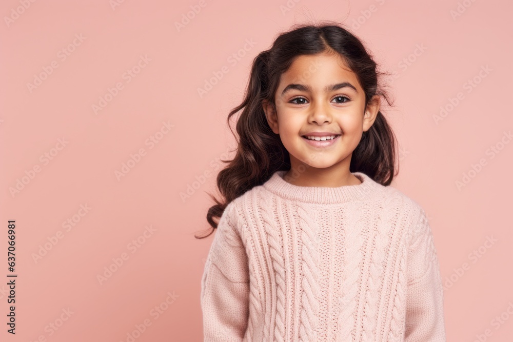 Portrait of a cute little girl smiling at camera isolated on a pink background Portrait of a cute little girl smiling at camera isolated on a pink background