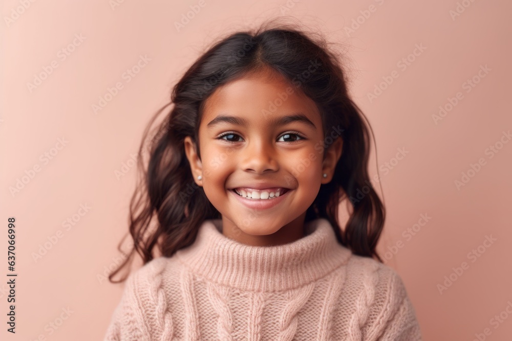 Portrait of a cute little girl in a pink sweater on a pink background Portrait of a cute little girl in a pink sweater on a pink background