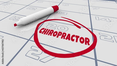 Chiropractor Appointment Calendar Back Neck Doctor Date Circled 3d Animation photo