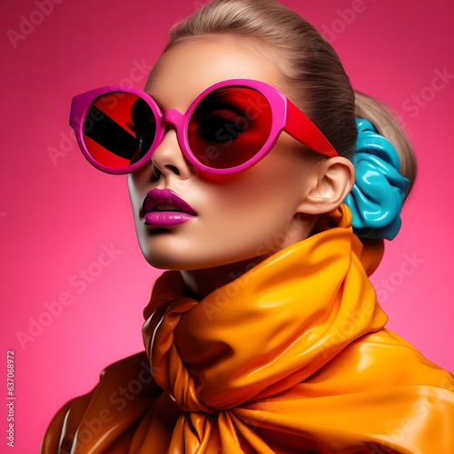 Fashionable woman with bright makeup and sunglasses. Beauty, fashion. Optics style © mandu77