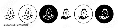 Bank loan icon set. money back sign. business profit vector symbol in black color.