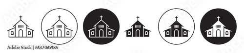Church icon set. old christian religious church building with cross vector symbol in black color