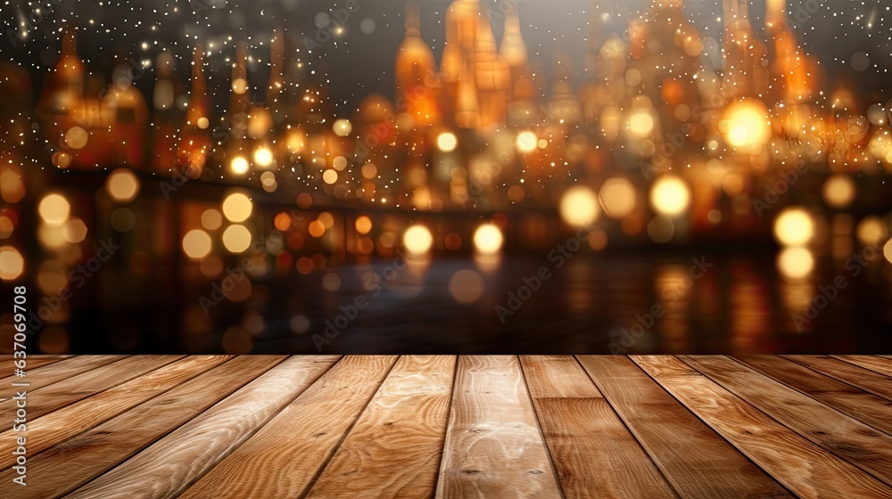 wooden table top with blurred background of Christmas made with Generative AI wooden table top with blurred background of Christmas made with Generative AI