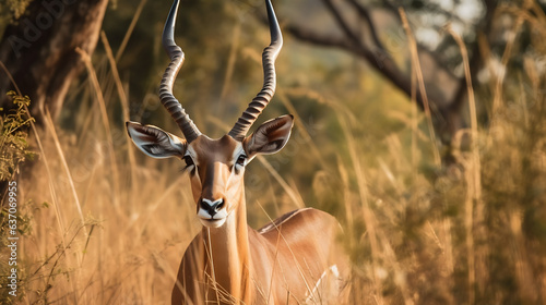 Antilope impala majestueuse, détails finement capturés, posant naturellement face à la caméra photo