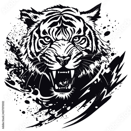 Angry tiger Roaring vector art, isolated on transparent background, tiger tattoo, vector illustration.