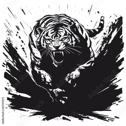 Angry tiger Roaring vector art, isolated on transparent background, tiger tattoo, vector illustration.