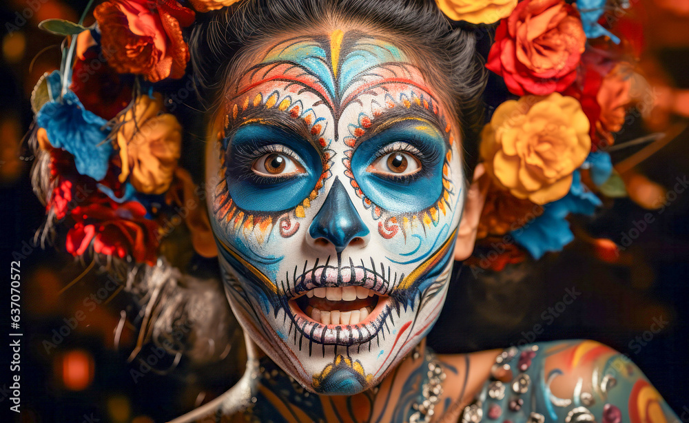 Portrait of a Woman with Day of the Dead Makeup in Mexico