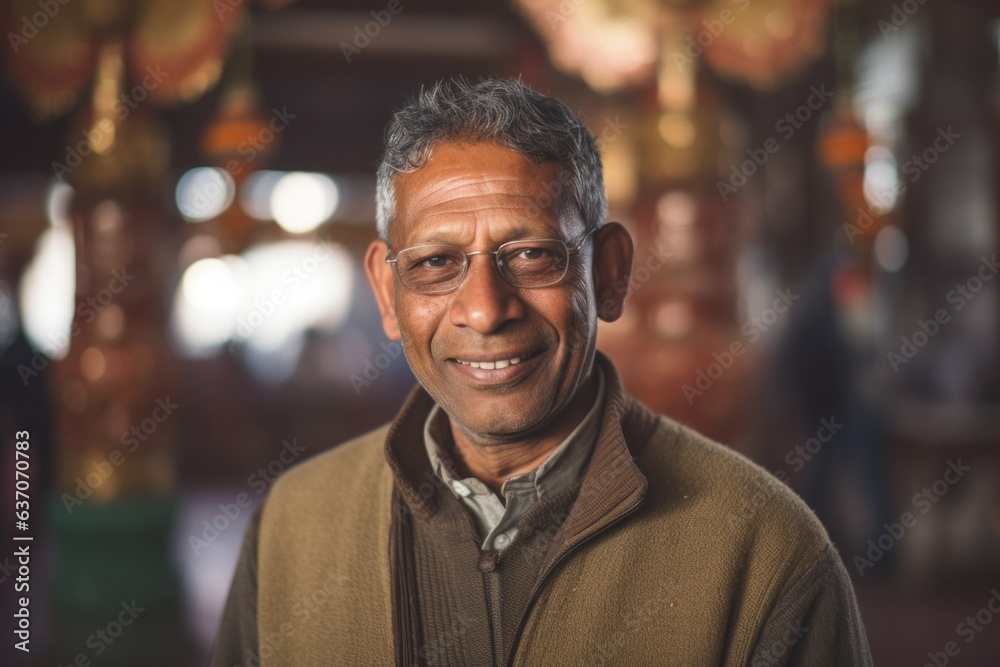 Portrait of a smiling Indian man at the entrance to the temple Portrait of a smiling Indian man at the entrance to the temple