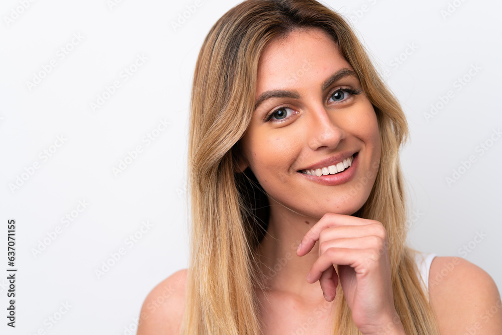 Young Uruguayan woman isolated on white background . Portrait Young Uruguayan woman isolated on white background . Portrait
