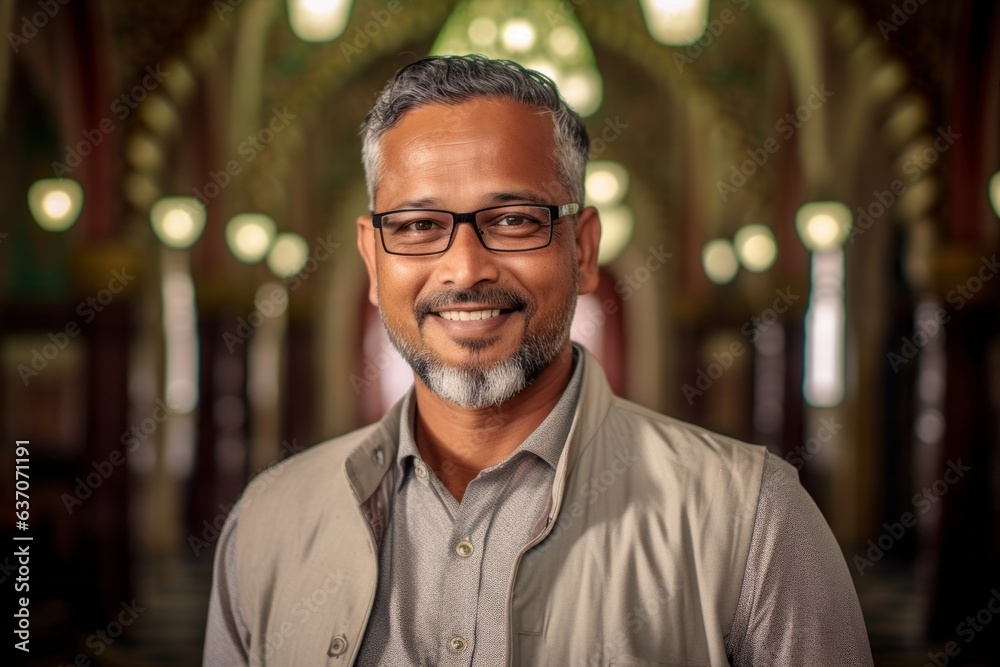 Portrait of a handsome Indian man with eyeglasses in mosque Portrait of a handsome Indian man with eyeglasses in mosque