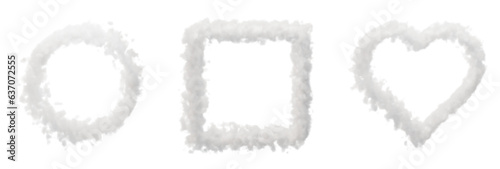 Set of cloud frames design in 3d rendering isolated on transparent background. Circle, square and heart geometric shapes for template and mockup concept.